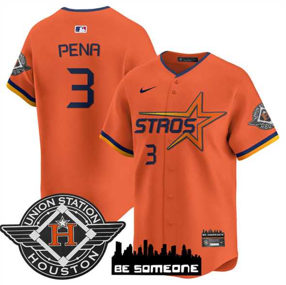 Mens Houston Astros #3 Jeremy Pena Orange 2025 City Connect Limited Stitched Jersey Dzhi